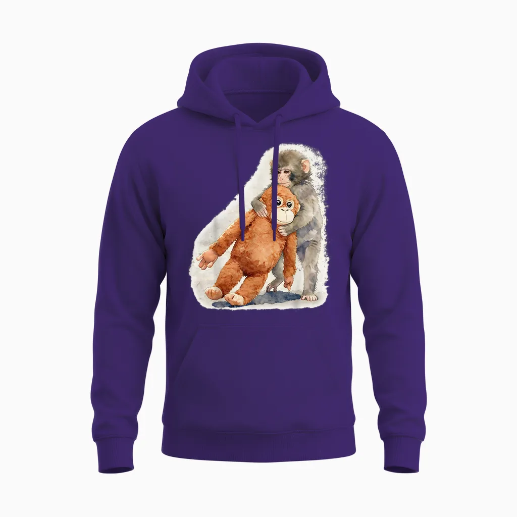 Punch β Cute Baby Monkey and Orangutan Plush Watercolor Unisex Hoodie in Purple