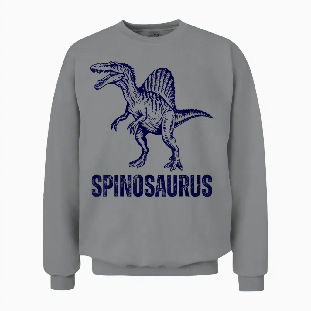 Spinosaurus Retro Roaring Dinosaurier Grafik Kinder Unisex Sweatshirt in Sport Grey