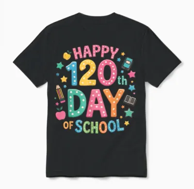 120th Day of School Groovy Teacher Kids 120 Days of School Unisex T-Shirt - Black