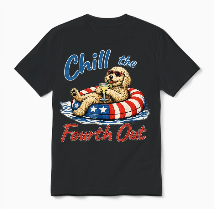 Chill the Fourth Out Funny Goldendoodle Dog Lover Unisex T-Shirt in Black
