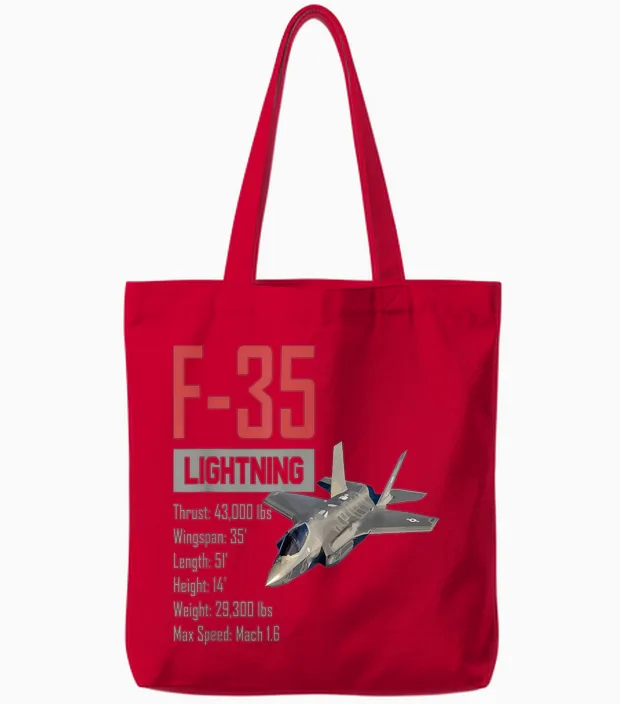 American Airplane Fighter Stealth F35 Lightning Tote Bags in Red