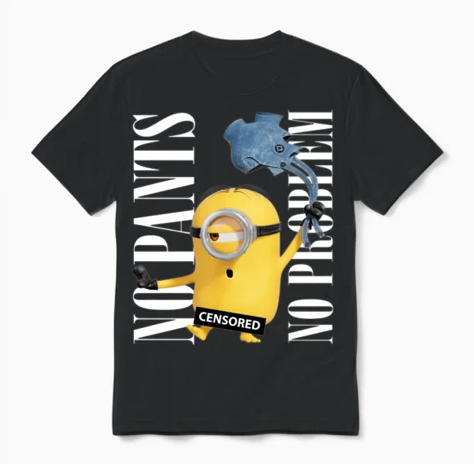 Minions Censored No Pants No Problem Unisex T-Shirt in Black