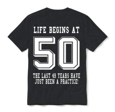 Life Begins at 50... 50th Birthday Unisex T-Shirt - Black