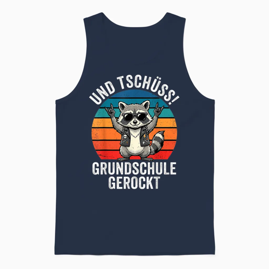 Und Tschßss! Grundschule Gerockt Waschbär Unisex Tank Top in Navy