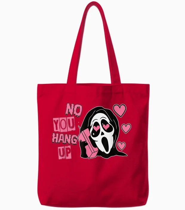 Funny No You Hang Up First Gho-St Calling Hello Halloween Tote Bags in Red