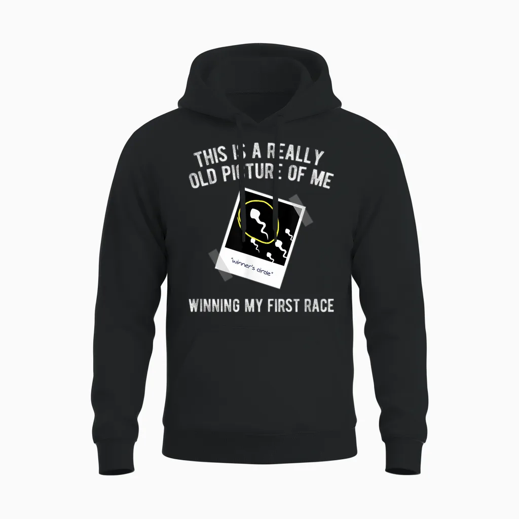 Really Old Picture of Me First Race, Funny Saying Gag Gift Unisex Hoodie in Black