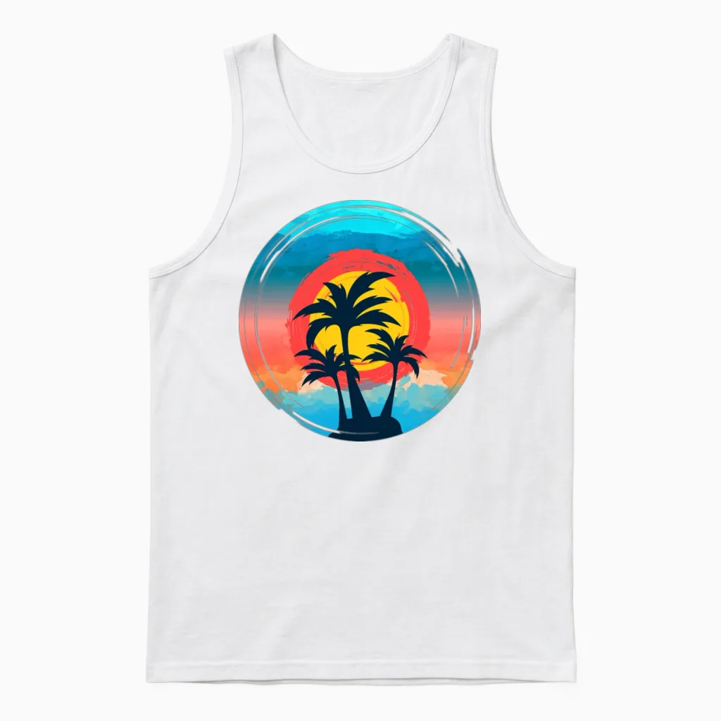 Retro Sunset Arts Summer & Beach Gift Unisex Tank Top in White