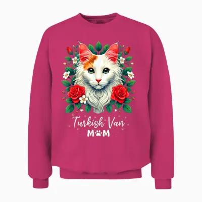 Roses Flowers Turkish Van Mom T-Shirt, Black, S Unisex Sweatshirt - Heliconia