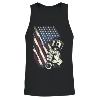 Vintage American Flag Diesel Muscle Car Mechanic Unisex Tank Top - Black
