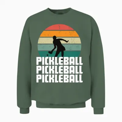 Pickleball Sunset Retro Womens Unisex Sweatshirt - Military Green