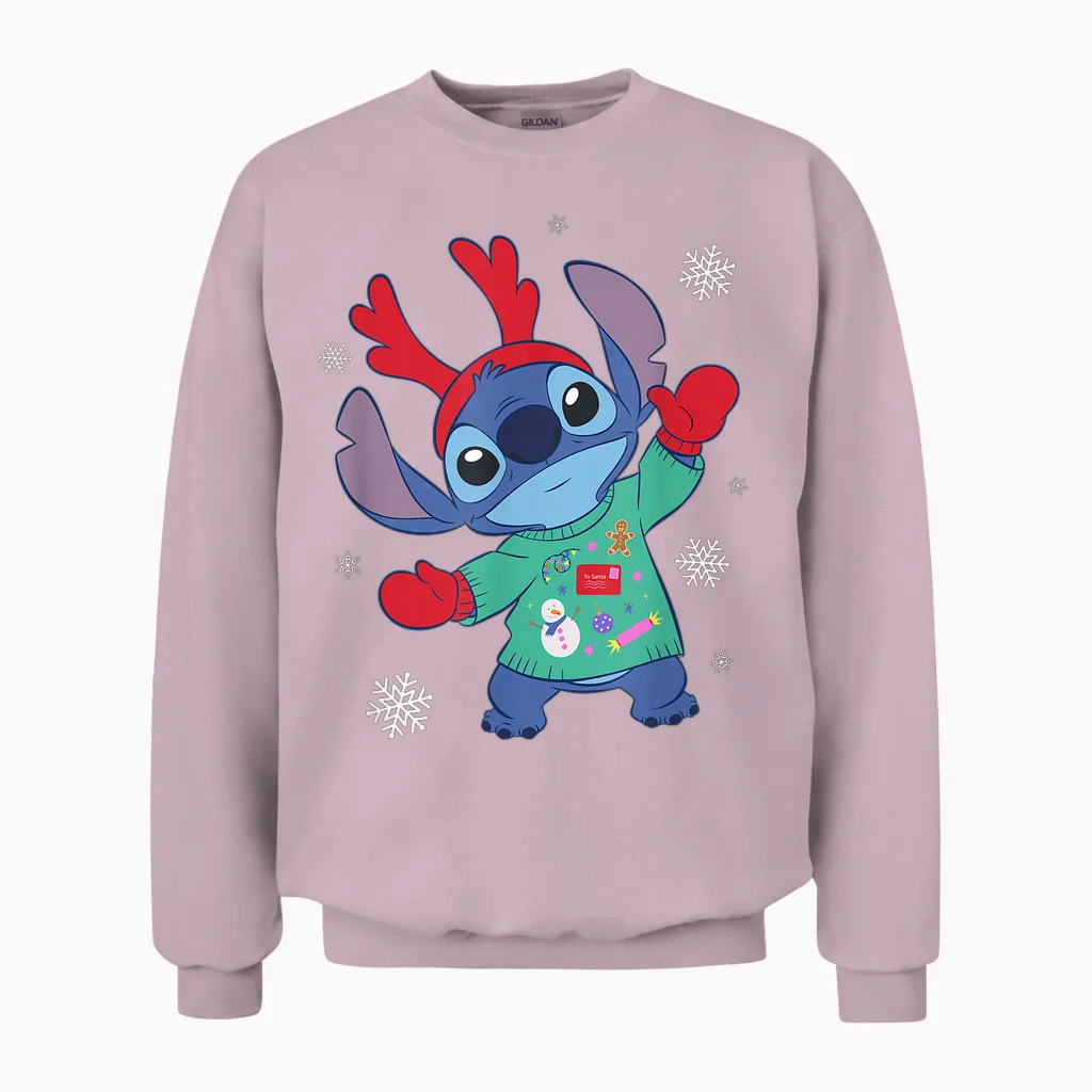 Disney Lilo & Stitch Christmas Outfit Celebration Unisex Sweatshirt in Light Pink