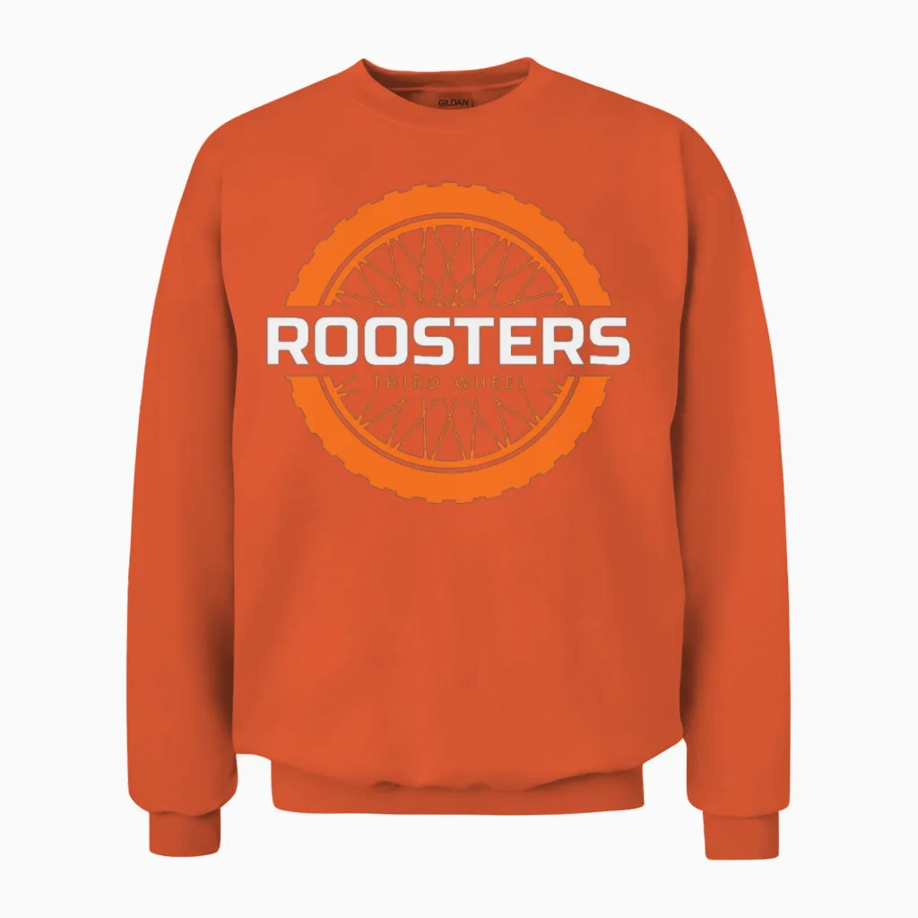 Mens Roosters Third Wheel Tire Service Funny Cock Unisex Sweatshirt in Orange