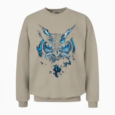 Owl Bird Pattern Animal Art Blue Eyes Owl T-Shirt, Black, S Unisex Sweatshirt - Sand