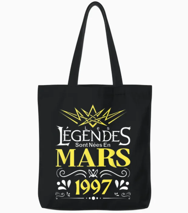 Legends Are Born in March 1997 Birthday Gift T-Shirt, Black, S Tote Bags in Black