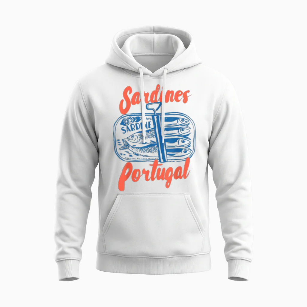 Sardines Tinned Fish Retro Graphic for Men Women Unisex Hoodie in White