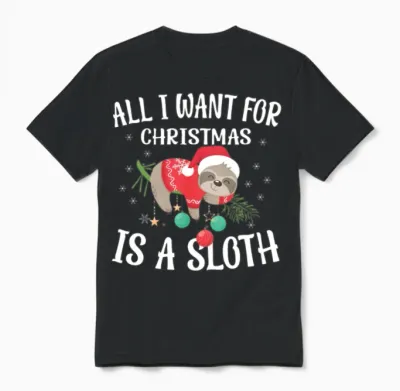 Christmas Funny Sloth Unisex T-Shirt - Black