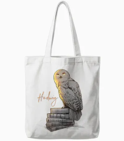 Harry Potter Hedwig Books Painted T-Shirt, Black Tote Bags - White