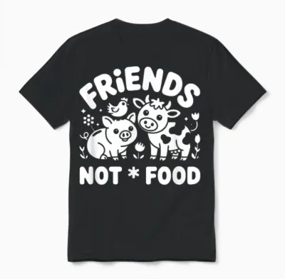 Friends Not Food - Funny Vegan Unisex T-Shirt - Black