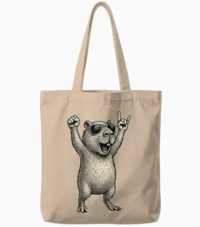 Capybara Racoon Hard Rock Heavy Metal Capybara Tote Bags - Natural
