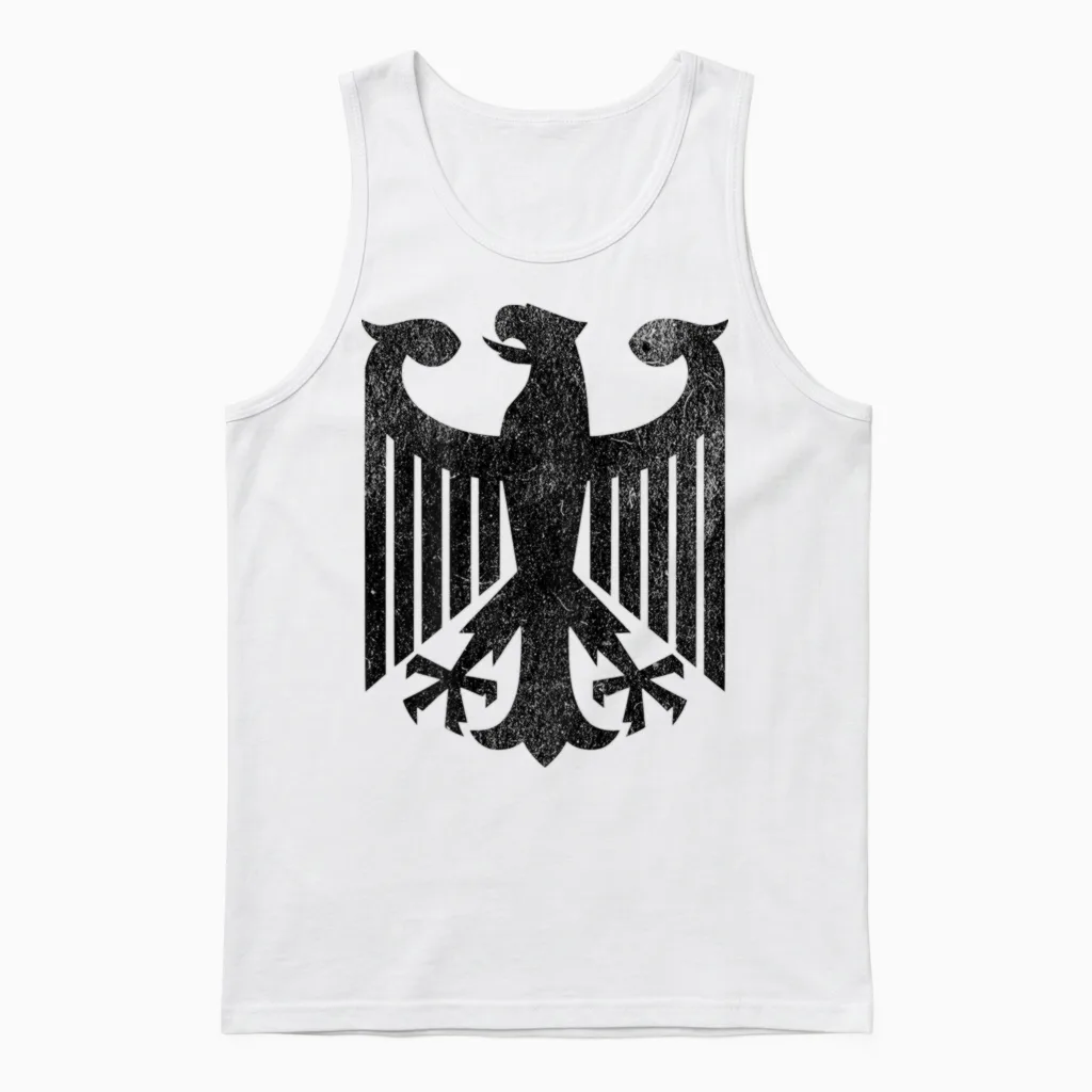 Backprint German Eagle T-Shirt, White, S Unisex Tank Top in White