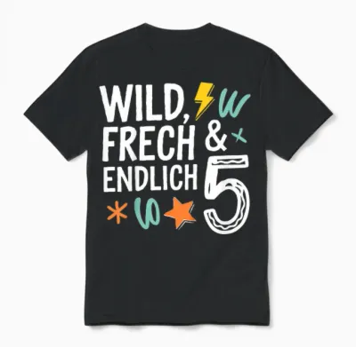 Kinder Wild, Frech & Endlich 5 Cooles Kinder Geburtstags Unisex T-Shirt - Black