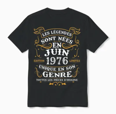 Vintage Cadeau D'anniversaire 50 Ans Nés En Juin 1976 Unisex T-Shirt - Black
