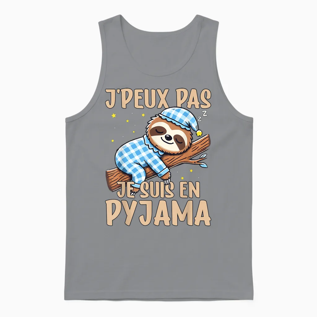 Lazy, J'peux Pas Je Suis En Pyjamas, Nightgown T-Shirt, Black, S Unisex Tank Top in Sport Grey