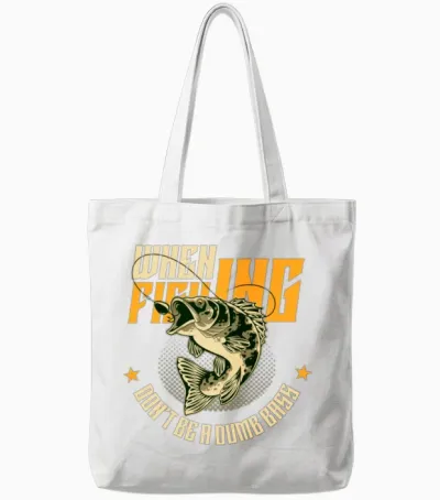 When Fishing Funny Sleeve Tote Bags - White
