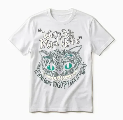Cheshire Alice Cat Wir Sind Alle Verrückt Hier Wunderland T-Shirt, Black Unisex T-Shirt - White