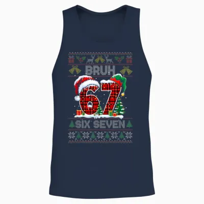 67 Bruh Meme Six Seven Christmas Ugly Sweater Kids Boys Unisex Tank Top - Navy