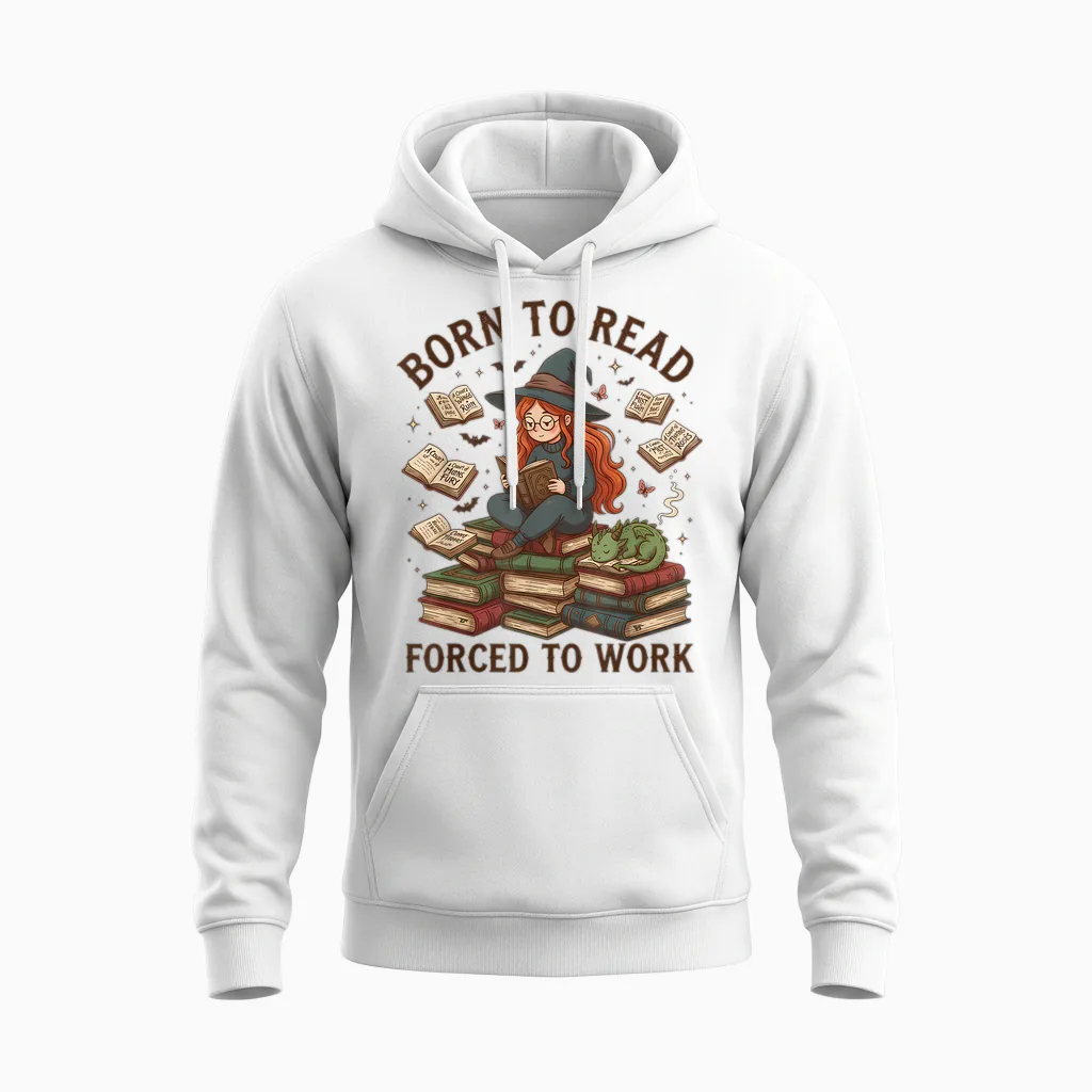 Halloween Witch Books Enthusiast by Born to Read Forced to Work Unisex Hoodie in White