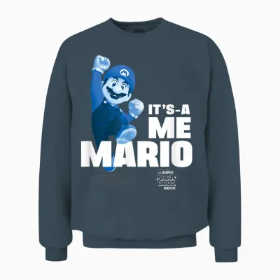 The Super Mario Bros. Movie It's-A Me Mario Portrait T-Shirt, Blue Unisex Sweatshirt - Dark Heather