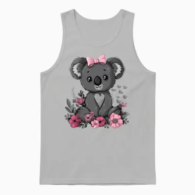 Koala Kawaii Koala Bear Pink Bow Flowers Girls Unisex Tank Top - Ash