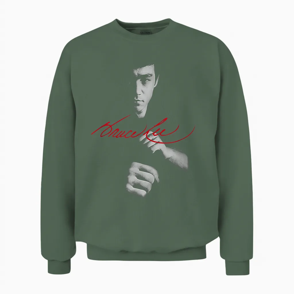 Bruce Lee in the Shadows Signature Unisex Sweatshirt in Military Green