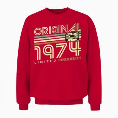 Vintage 1974 Retro 50th Birthday Unisex Sweatshirt - Red
