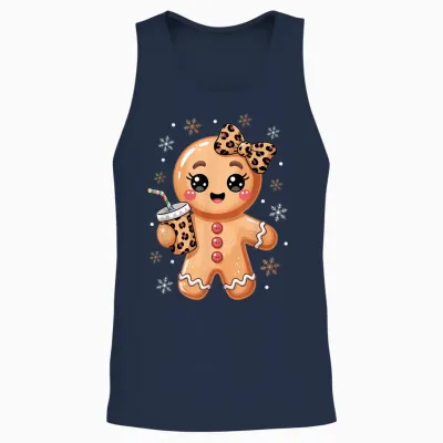 Cute Gingerbread Leopard Coquette Bow Christmas Gingerbread Unisex Tank Top - Navy