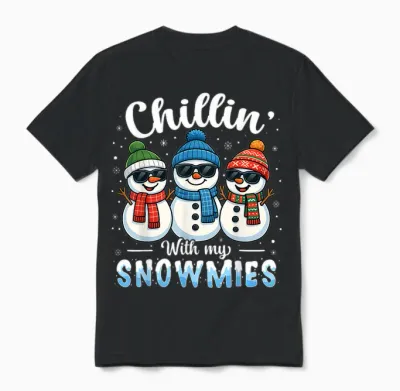 Chillin with My Snowmies Funny Snowman Christmas Kids Boys Unisex T-Shirt - Black