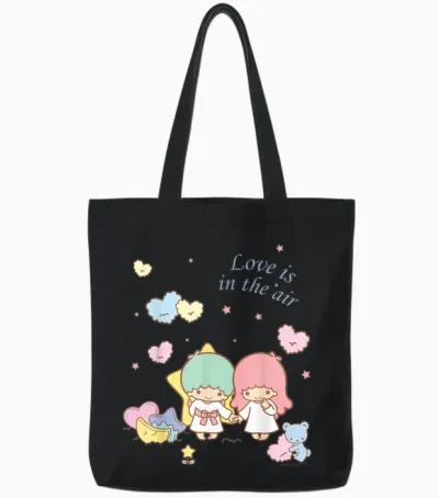 Little Twin Stars Love Is in the Air Valentine Tote Bags - Black