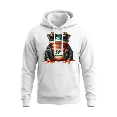 Small but Dangerous Cool Biker Frog Unisex Hoodie - White