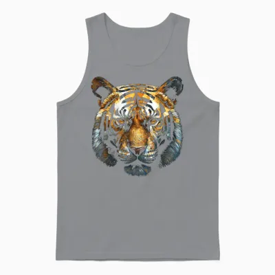 Tiger Animal Art Motif Unisex Tank Top - Sport Grey