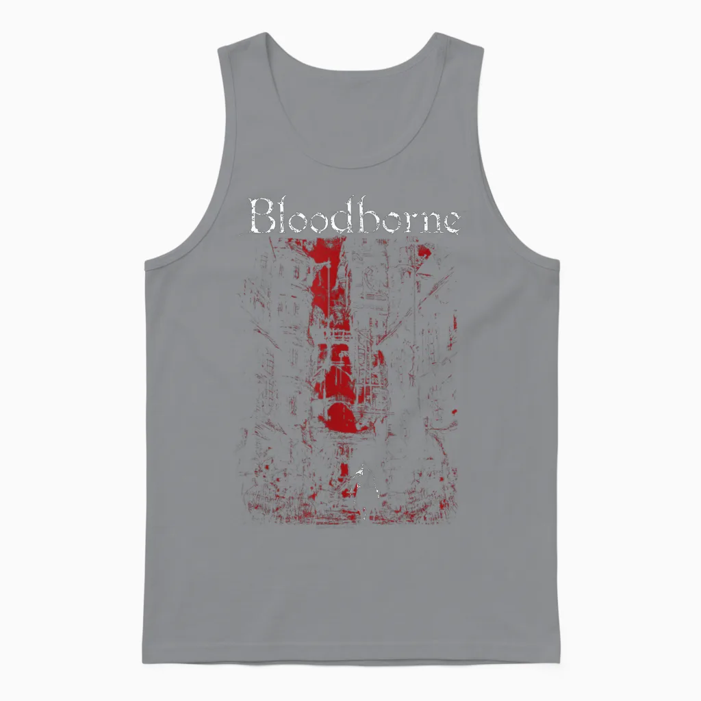 Bloodborne Red City Background with Logo Video Game Unisex Tank Top in Sport Grey