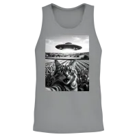 Ufo Cat : Cat's Out-Of-This-World Selfie Unisex Tank Top - Sport Grey – 2
