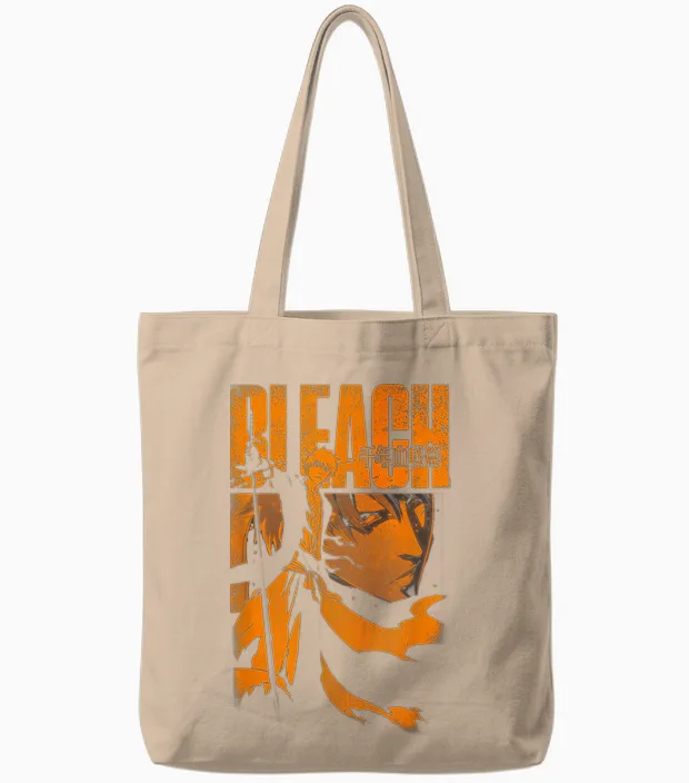 Bleach: Thousand Year Blood War Orange Ichigo Pose Anime T-Shirt, Black, S Tote Bags in Natural