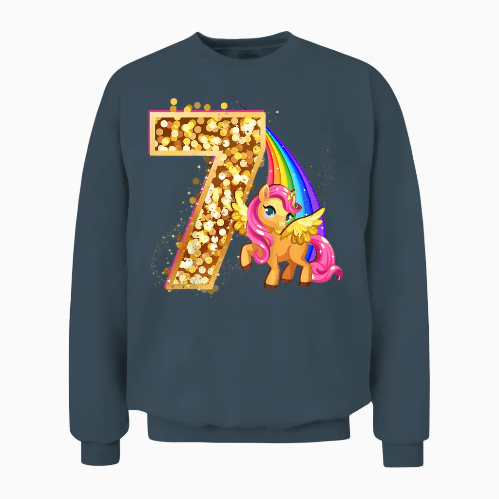"ich Bin 7" Süßes Einhorn Geburtstag Für Mädchen Unisex Sweatshirt in Dark Heather