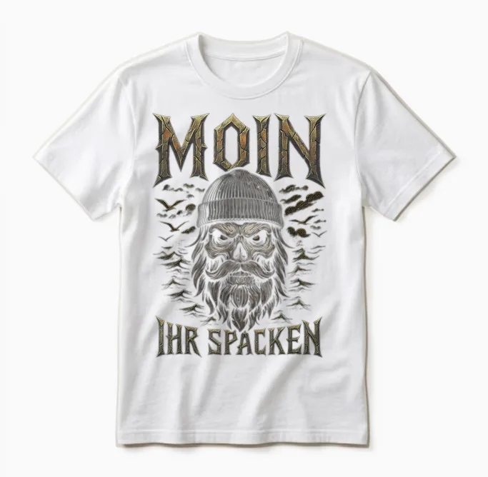 Moin Ihr Spacken North German Low German Skull Moin Unisex T-Shirt in White