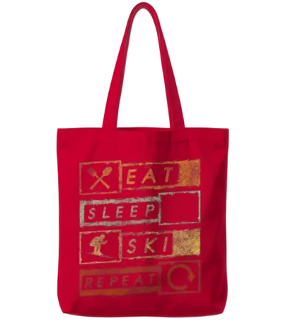 Skiing Mountain Winter Vacation Apres Ski Tote Bags - Red