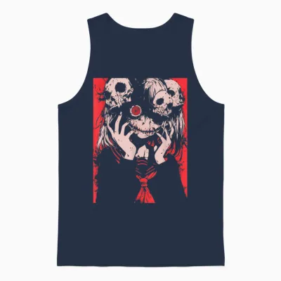 Horror Anime Manga | Japan Japanese Creepy Kawaii Goth T-Shirt, Black Unisex Tank Top - Navy