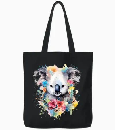 Koala Animal Colorful Pattern Painting Art Abstract Koala T-Shirt, White, S Tote Bags - Black