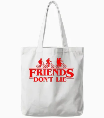 Stranger Things Group Shot Red Friends Don't Lie Tote Bags - White