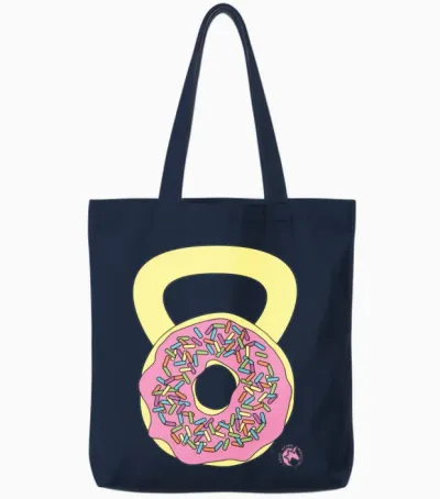 Doughnut Kettlebell Outline Tote Bags - Navy